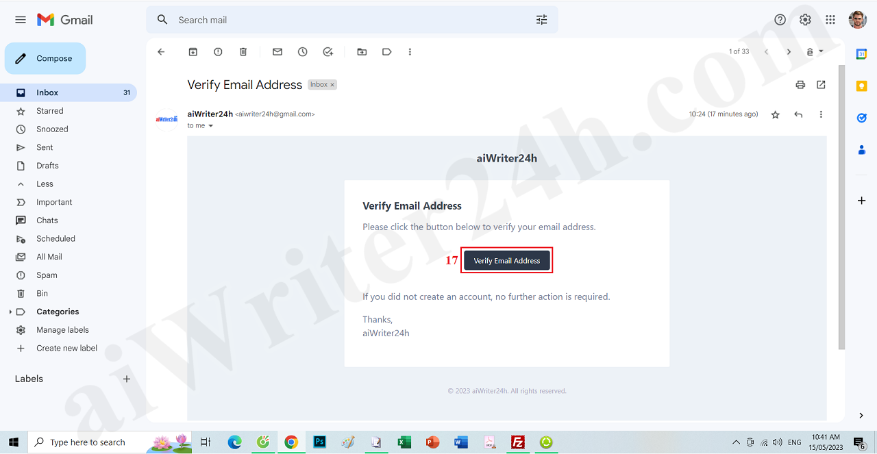 email to active your account