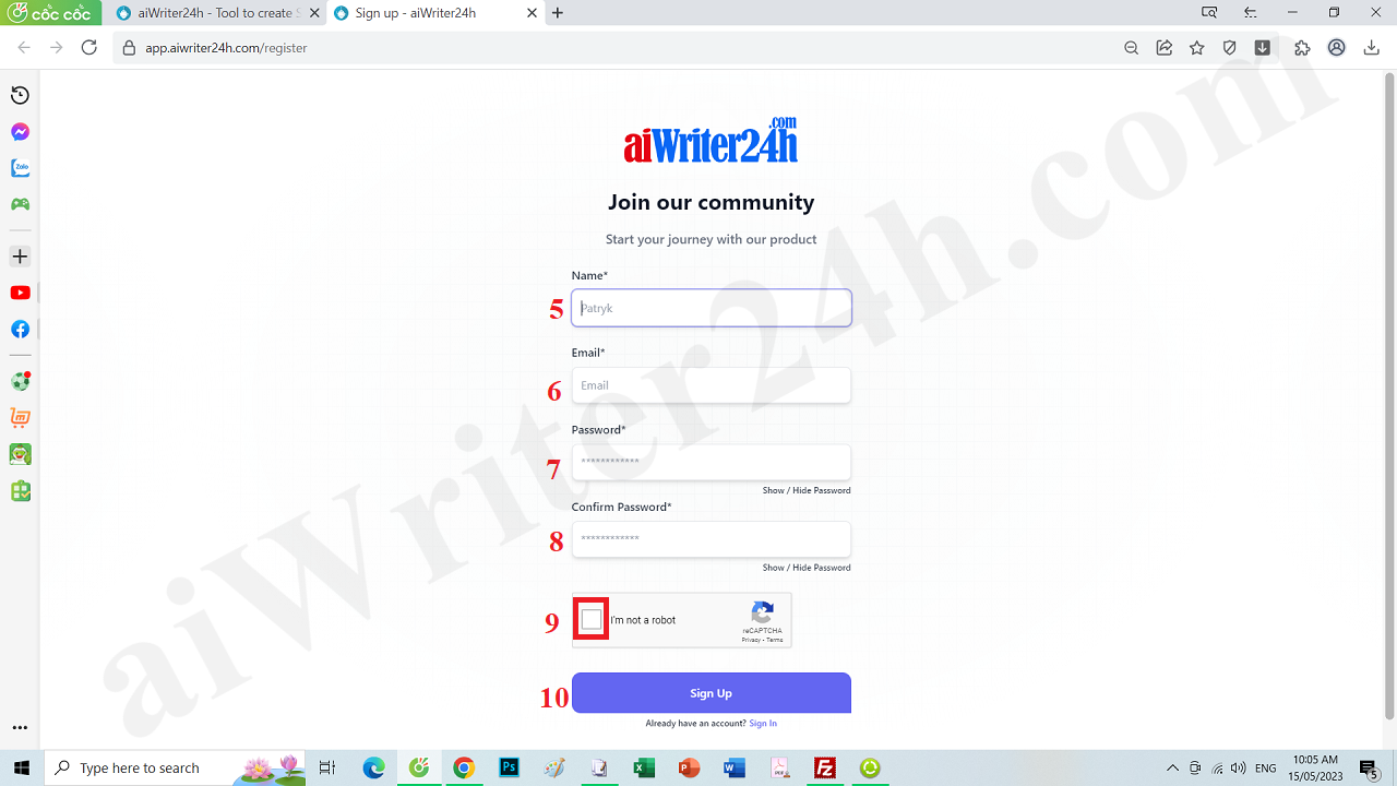 Register an account from aiwriter24h.com
