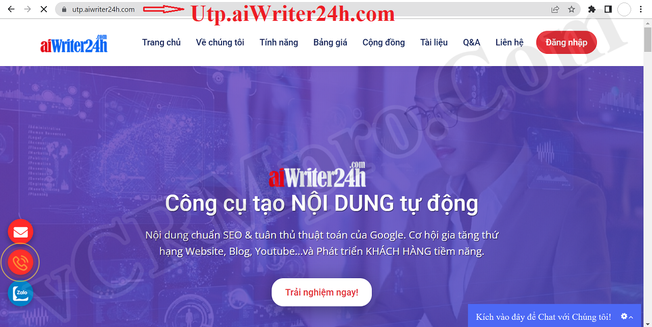 Giao diện truy cập aiWriter24h tại Việt nam