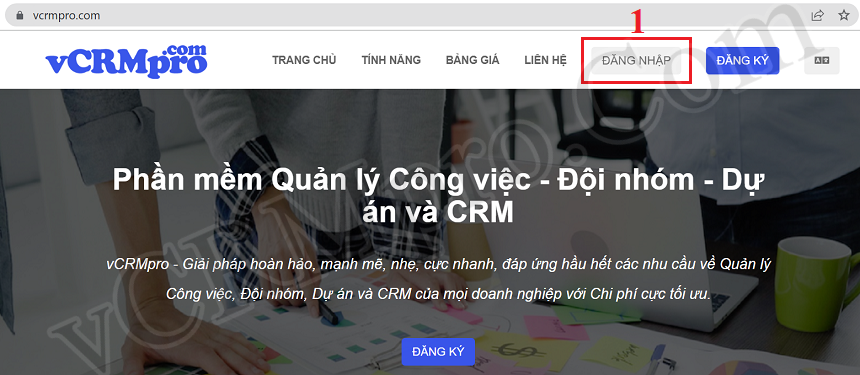 Thao tác bắt đầu Đăng nhập vào vCRMpro.Com
